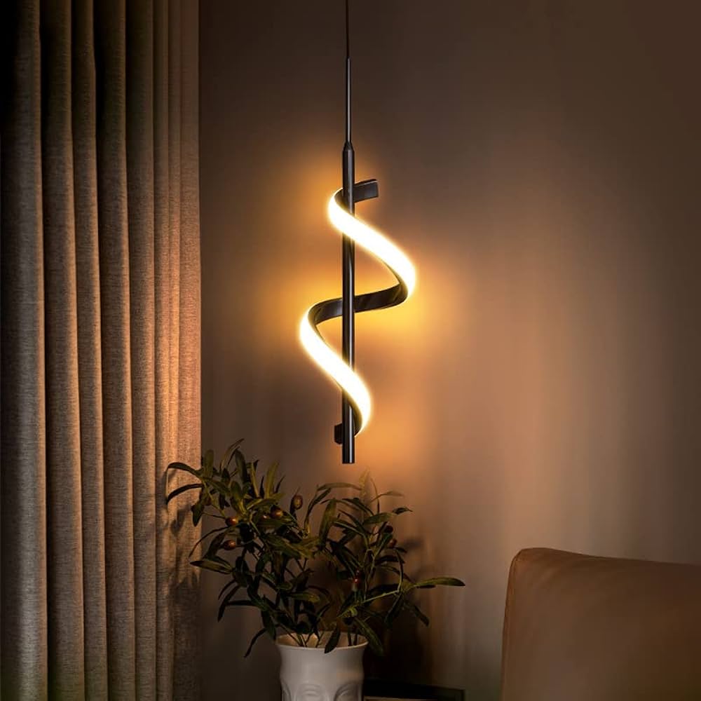 HDC Led Black Acrylic Curl Island Ceiling Pendant Light- Tricolor