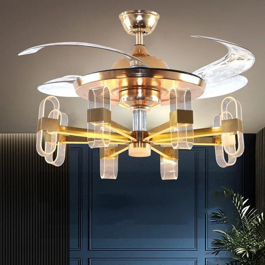 Hdc 6 Light Transparent Ceiling Fan Chandelier Remote Controlled For Living Room Drawing Room