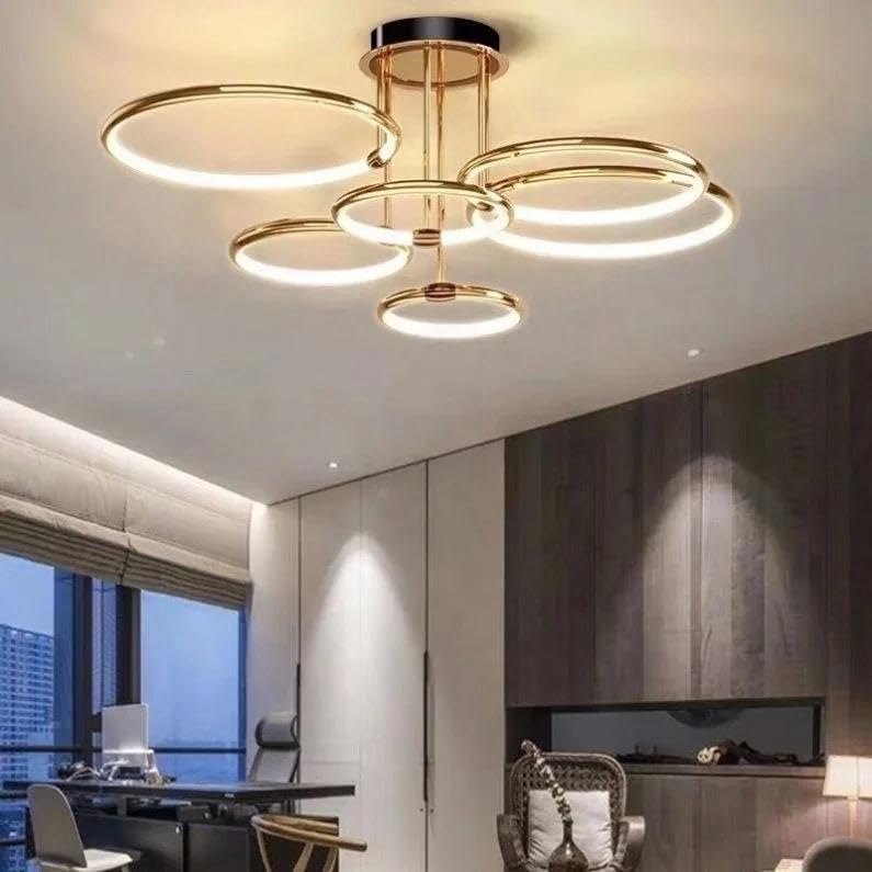 Hdc 6 lights Modern Round Ceiling Lights Gold Circle Rings Lighting For Living Room Bedroom