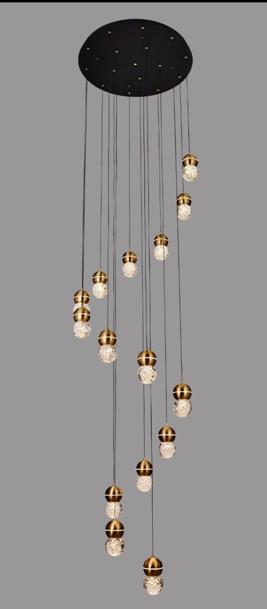 HDC 15 Lights Gold Acrylic Ball Double Height Stair Chandelier