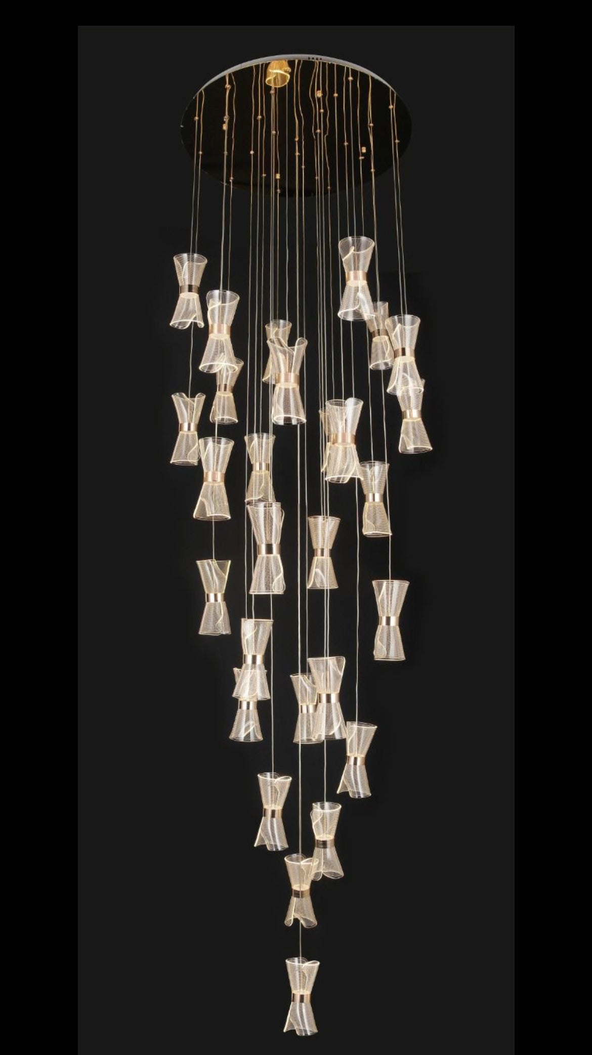 HDC 28 Lights Gold Acrylic Double Height Stair Chandelier