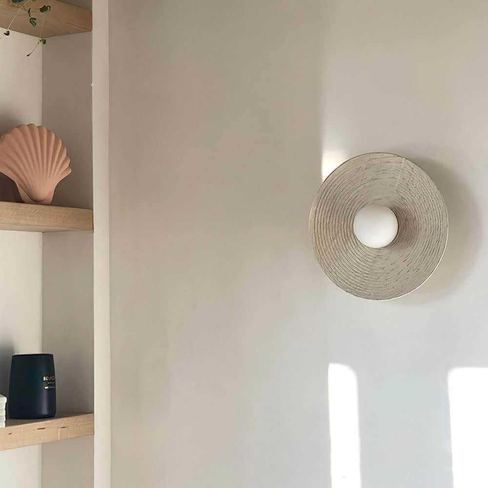 Hdc Vintage Japanese Style Round Stripe Rustic Circular Wall Light for Kids Room Bedroom Staircase Art Decor