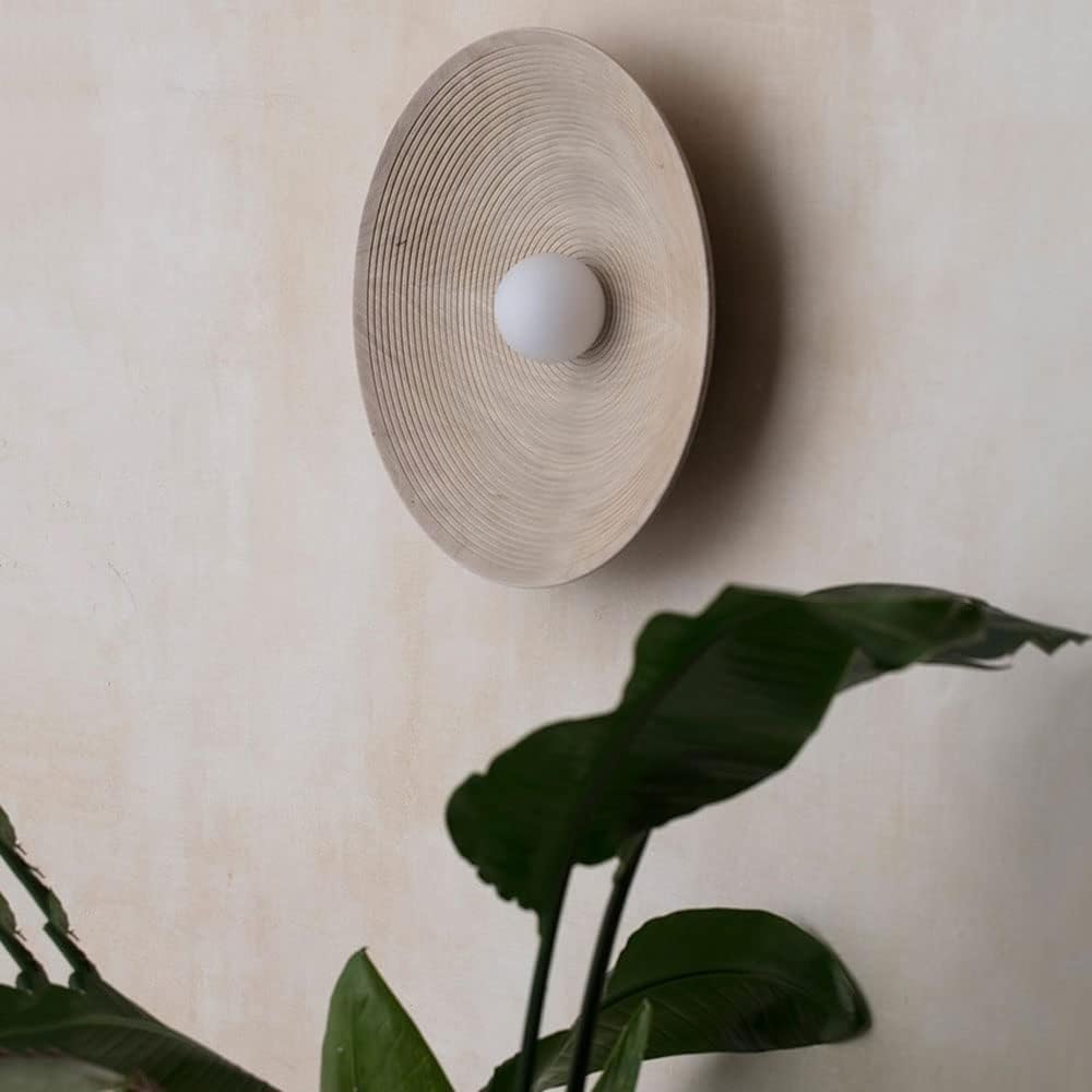 Hdc Vintage Japanese Style Round Stripe Rustic Circular Wall Light for Kids Room Bedroom Staircase Art Decor
