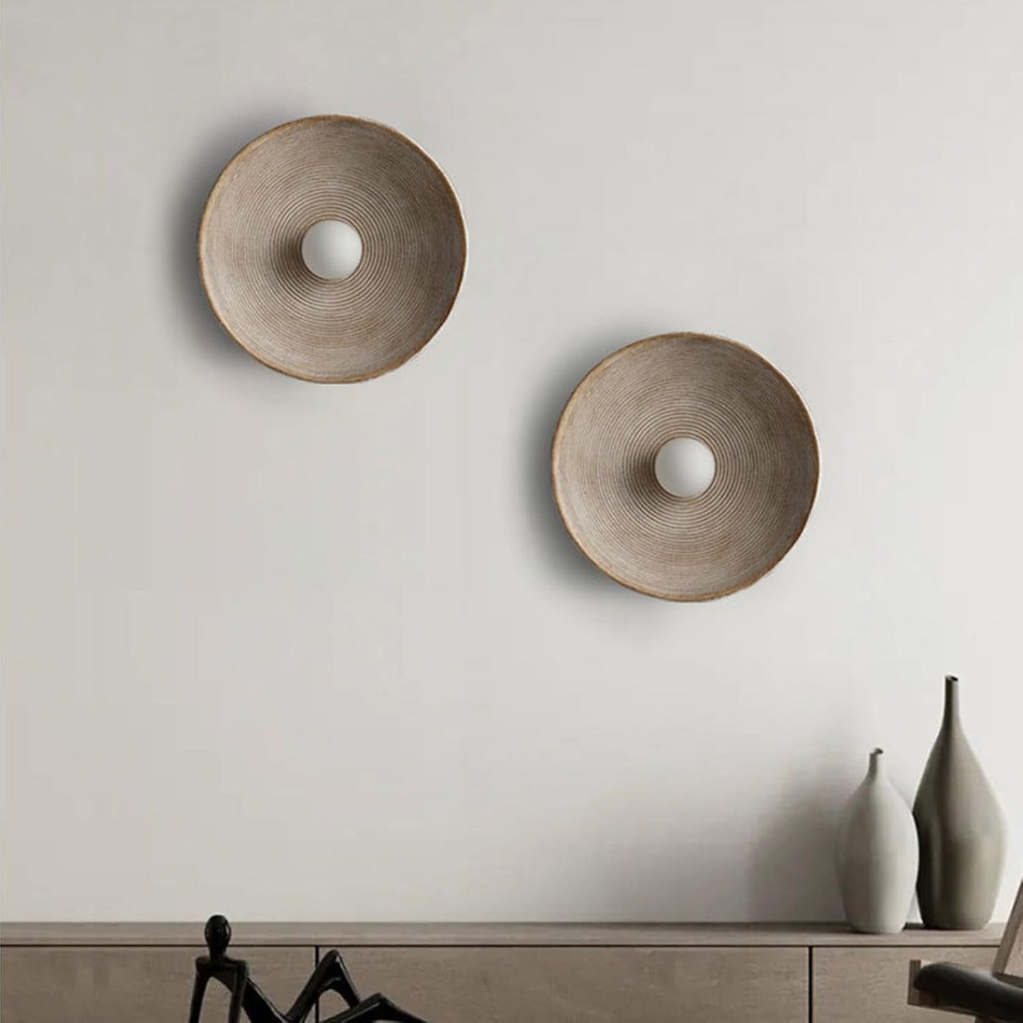 Hdc Vintage Japanese Style Round Stripe Rustic Circular Wall Light for Kids Room Bedroom Staircase Art Decor