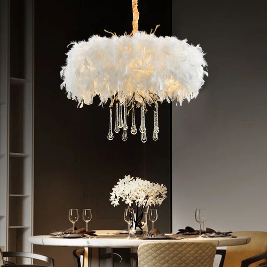 Hdc 600mm Luxury Creative Feather Crystal Design Led Lamp Chandelier For Living Room