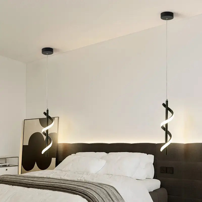 HDC Led Black Acrylic Curl Island Ceiling Pendant Light- Tricolor