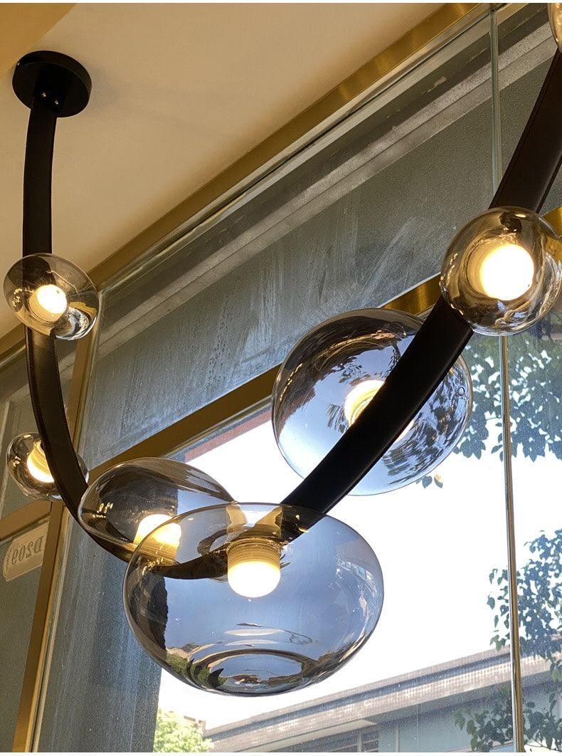 Hdc 7 Lights 3000mm Dew Drops Modern Smoke Glass Pendant Chandelier With Leather Strap- (Pack of 1)