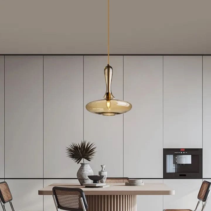Hdc Amber/Smoke Hand Blown Glass Lamp for Kitchen Island Sink Adjustable Hanging Droplight