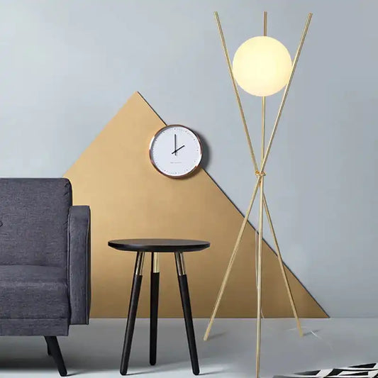 Hdc 1 Frosted Glass Gold Tripod Floor Lamp Living Room Light For Home Lighting Standing Lamp - Gold - HDC Lights