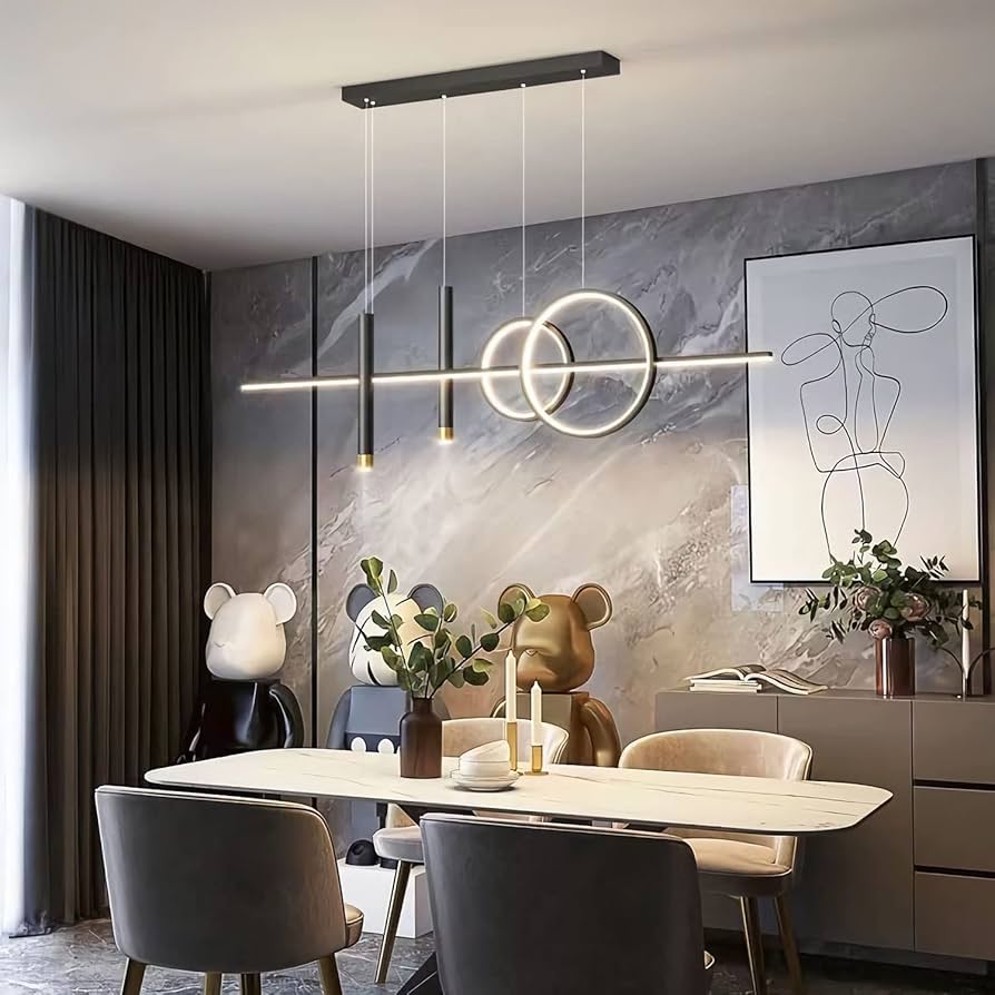 HDC Modern Linear Premium Black Ceiling Light LED Chandelier for Dining, Living & Lounge Room