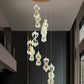 HDC 12 Lights Led Nordic Staircase Gold Double Helix Rotating Double Height Stair Chandelier- Tricolor
