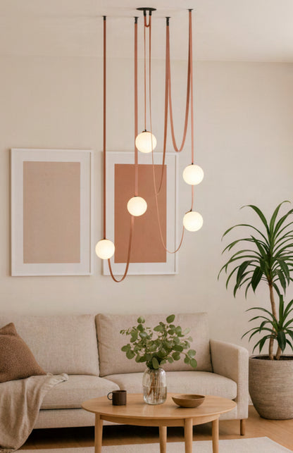 HDC Luxe Tan-Belt Globe Cascade Pendant Hanging Chandelier for Dining & Living Spaces