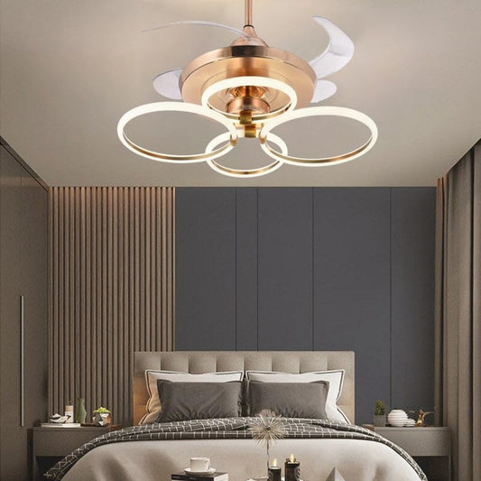Hdc 4 Rings with Remote control Rings Ceiling Fan Chandelier Lights for Living Room Drawing Room