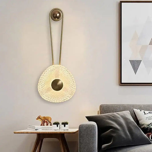 Hdc Gold Finish Round Crystal Light Wall Lamp For Living Room- Tricolor