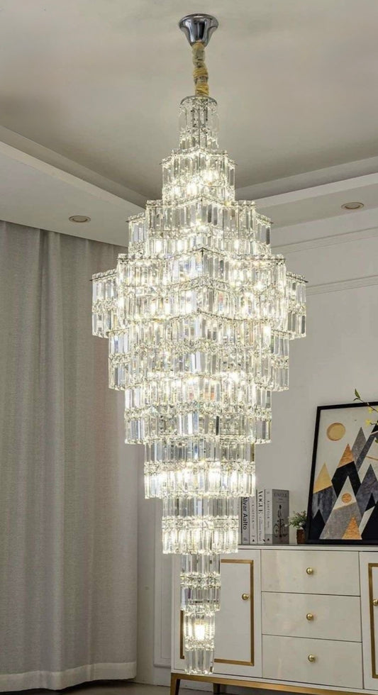 HDC 600*1800MM Glass Luxury Modern Crystal Double Height Chandelier For Staircase