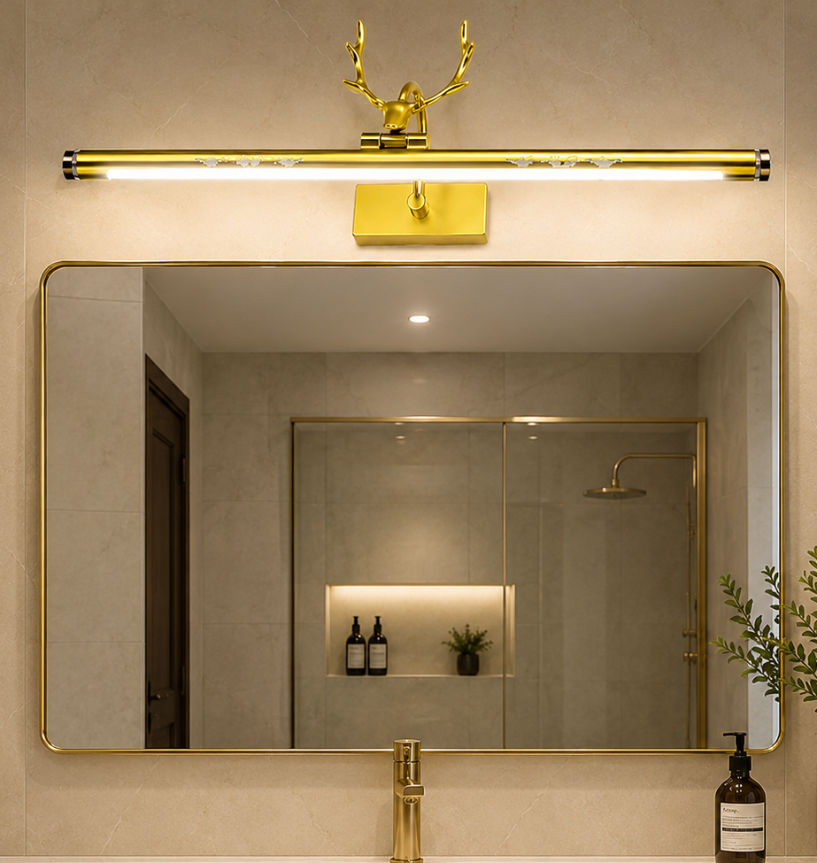 HDC Luxury Gold Deer LED Mirror Wall Light for Washroom, Vanity Area