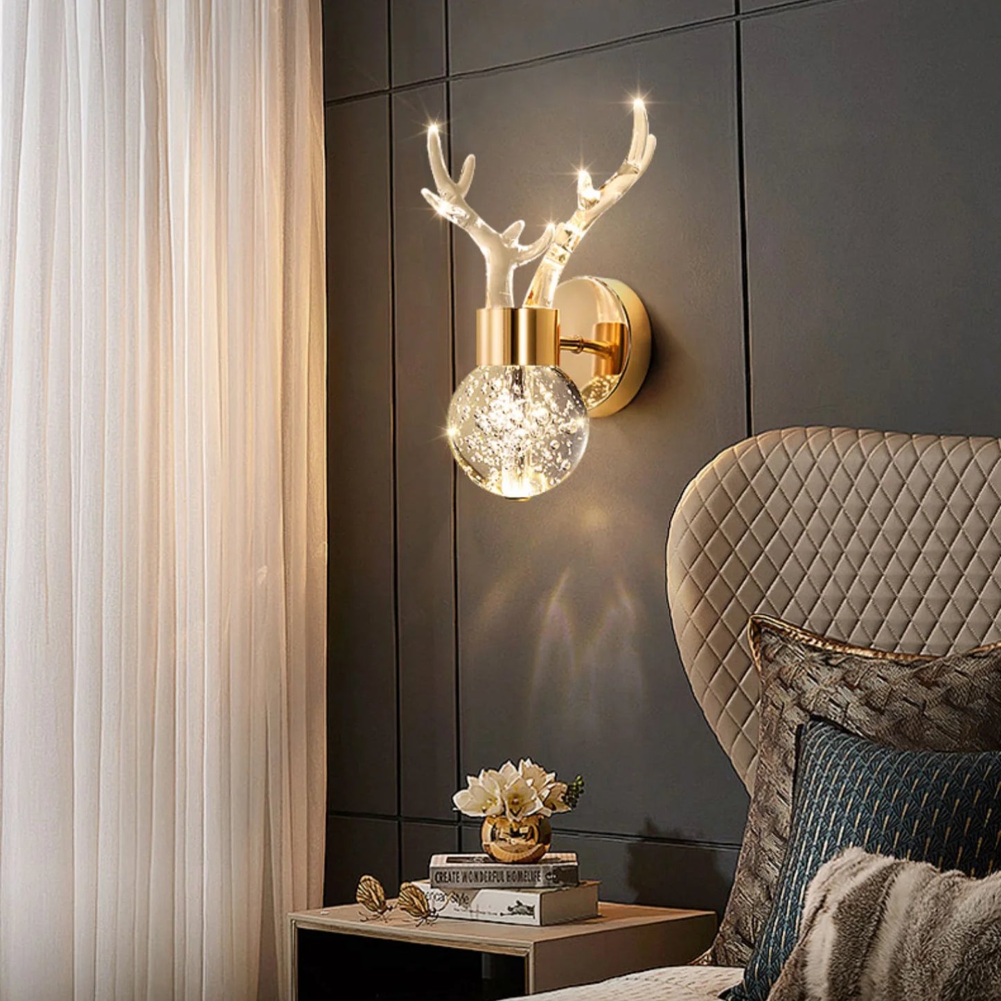Hdc led 1 Light Gold Horn Acrylic Wall Light Fixture Tricolor