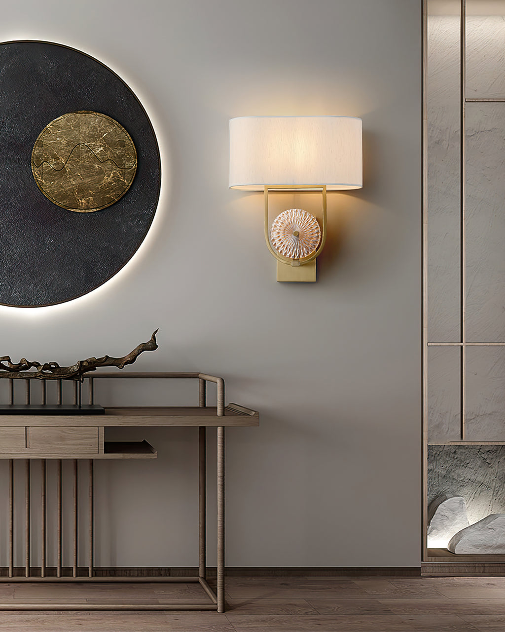 HDC Modern Gold Fabric Shade Wall Light for Bedroom, Living Room