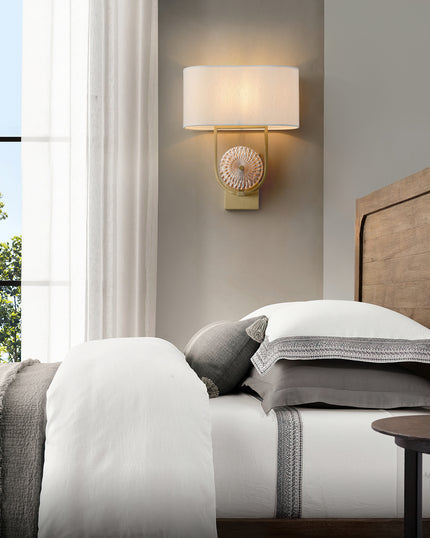 HDC Modern Gold Fabric Shade Wall Light for Bedroom, Living Room