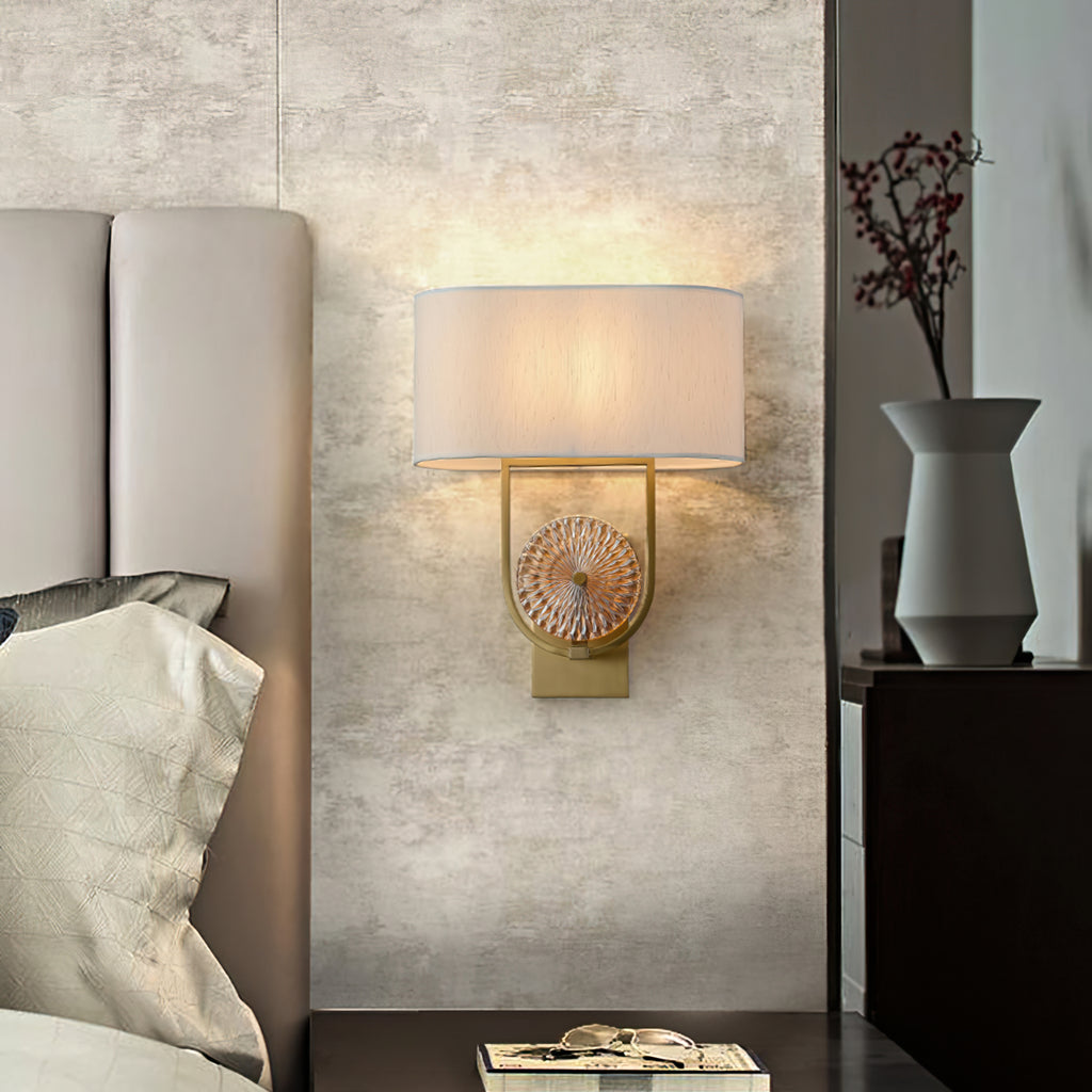 HDC Modern Gold Fabric Shade Wall Light for Bedroom, Living Room
