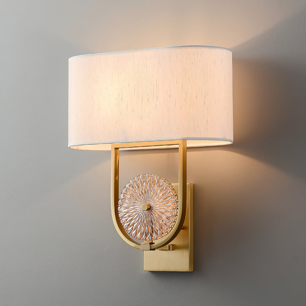HDC Modern Gold Fabric Shade Wall Light for Bedroom, Living Room