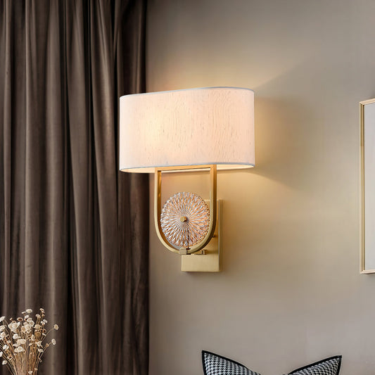 HDC Modern Gold Fabric Shade Wall Light for Bedroom, Living Room