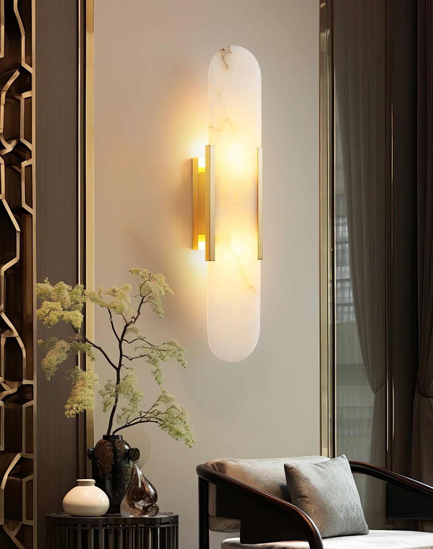 Hdc Modern Gold Finish Oval Body Marble Plate LED Wall Light