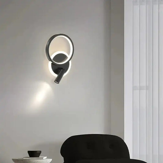 HDC Led Black Round Bedside Wall Ceiling Light With Spot - Tricolor