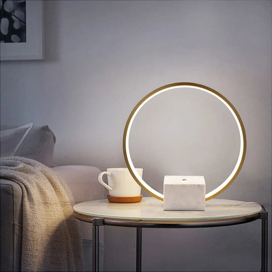 Hdc Modern LED Circle Table Lamp in Gold with White Marble Base