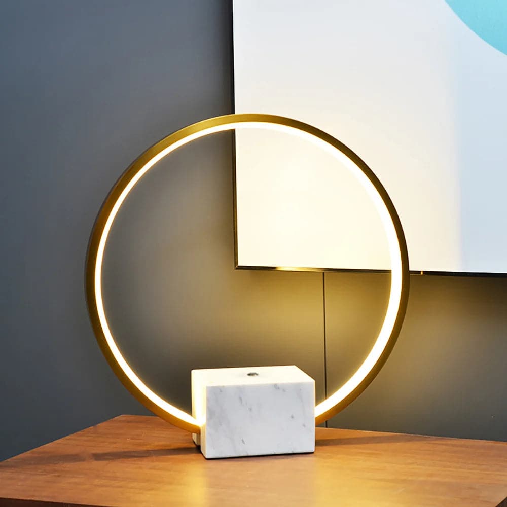 Hdc Modern LED Circle Table Lamp in Gold with White Marble Base