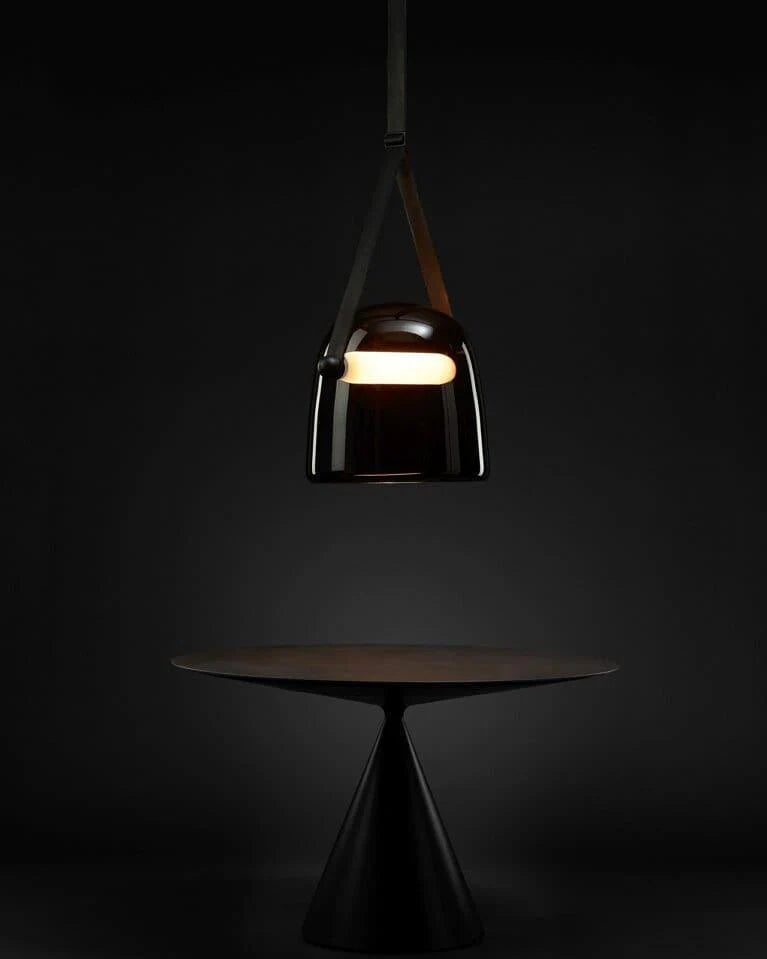 Hdc 1 Light Led Glass Smokey Black Pendant Lamp With Leather Strap Ceiling Light - Tricolor