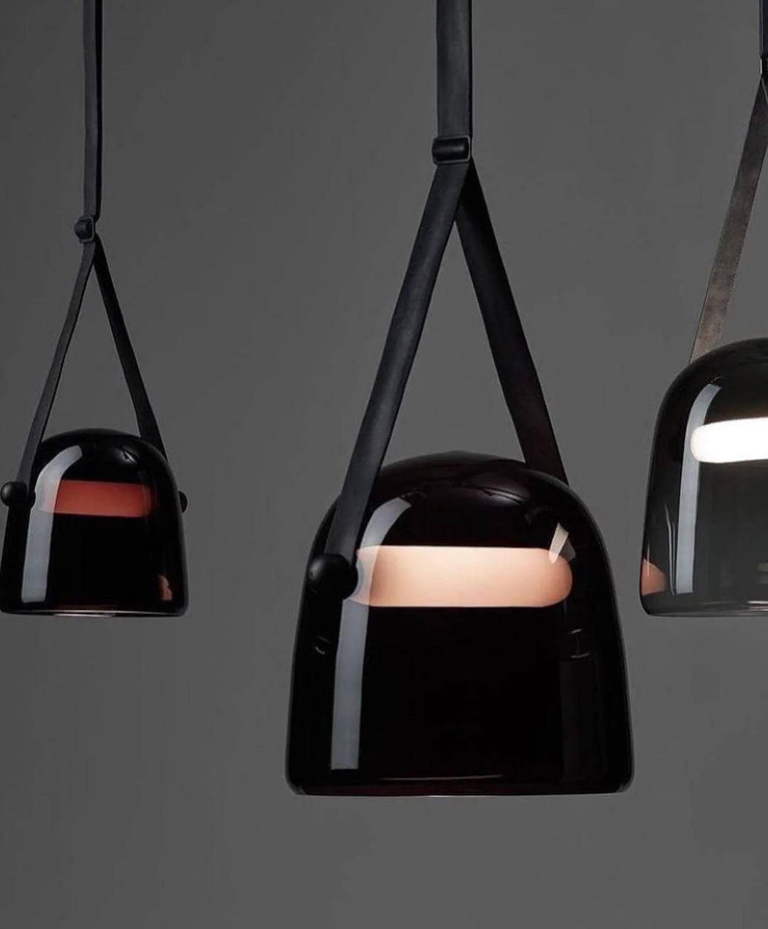 Hdc 1 Light Led Glass Smokey Black Pendant Lamp With Leather Strap Ceiling Light - Tricolor