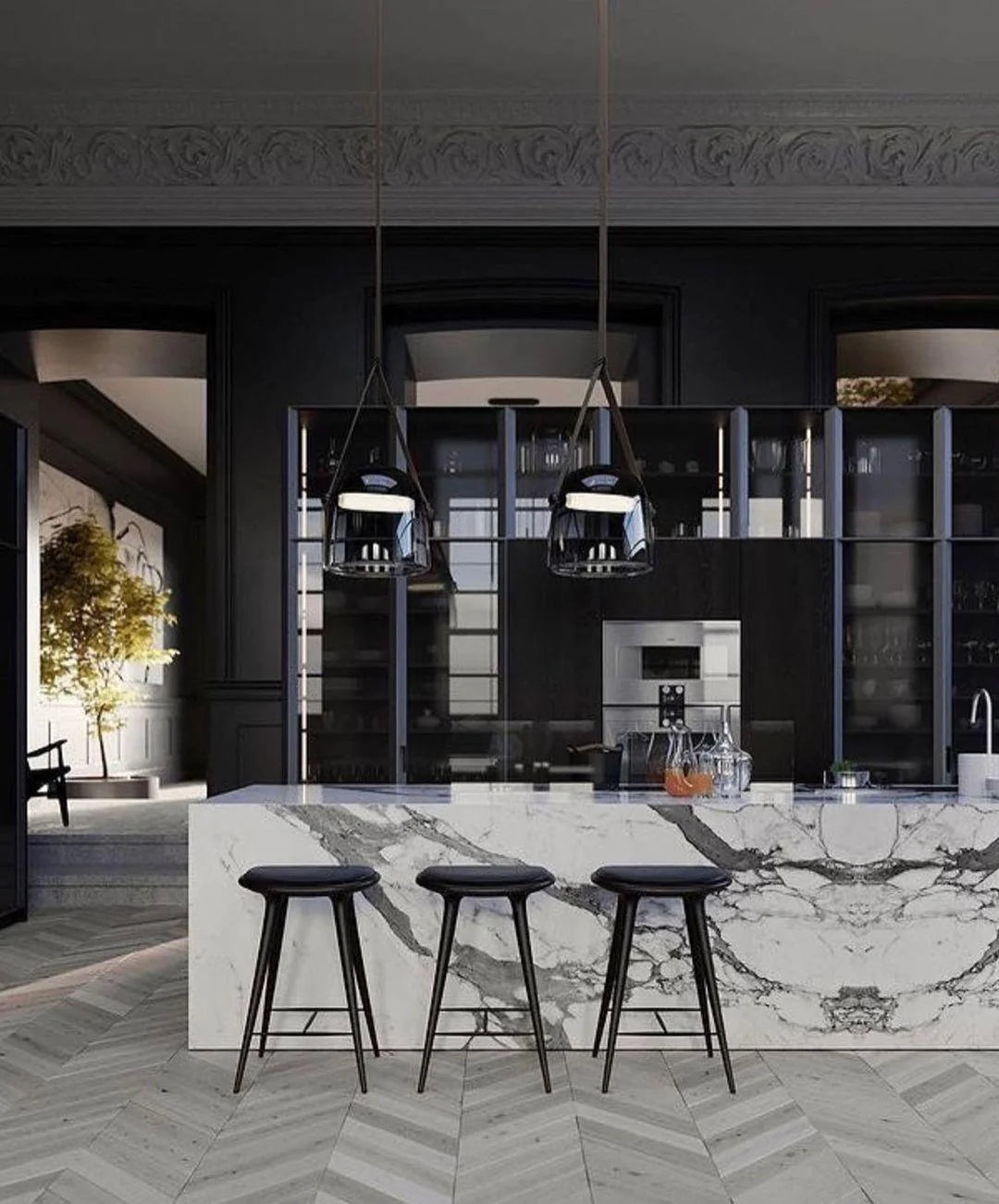 Hdc 1 Light Led Glass Smokey Black Pendant Lamp With Leather Strap Ceiling Light - Tricolor