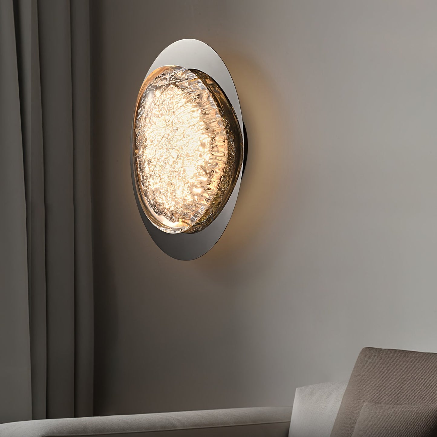 HDC Luxury Modern Oval Pearl Black LED Wall Light with Textured Resin Diffuser for Living Room, Bedroom & Hallway