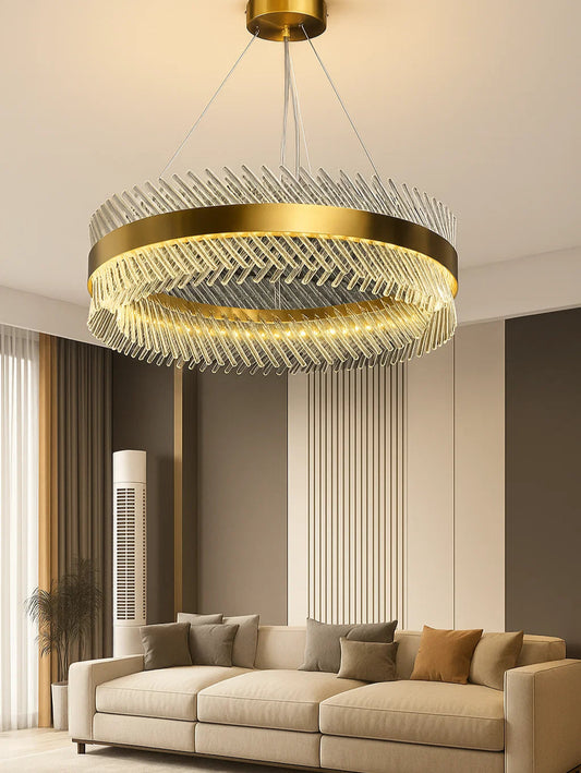 Hdc 600mm Crystal Led Chandelier Ring Hanging Suspension Lamp - Tricolor