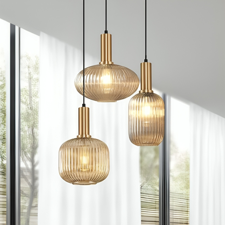 Hdc 3 Light Amber Champagne Glass Pendant Ceiling Hanging Light