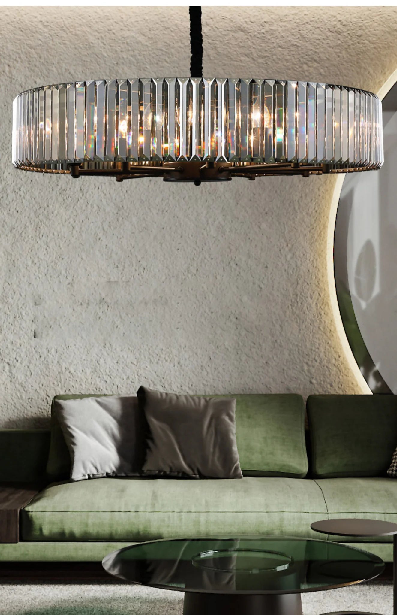 Hdc 600 Mm Black Metal Smokey Crystal Led Chandelier Hanging Suspension Lamp - Warm White