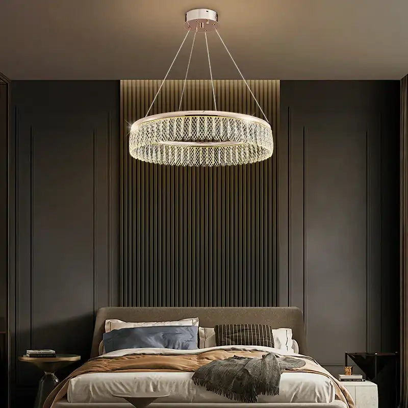 Hdc Crystal Cross Design Glass Modern Led Chandelier 600 Mm Ring - Tricolour