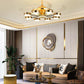 Hdc Golden 8 Rings Ceiling Fan Chandelier With Remote Control 4 Retractable Abs Blades - Tricolor
