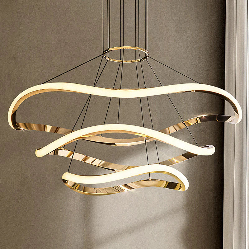 Hdc 3 Ring 800mm Gold Body Waves Modern Led Chandelier Hanging Suspension Fancy Lamp - Warm White