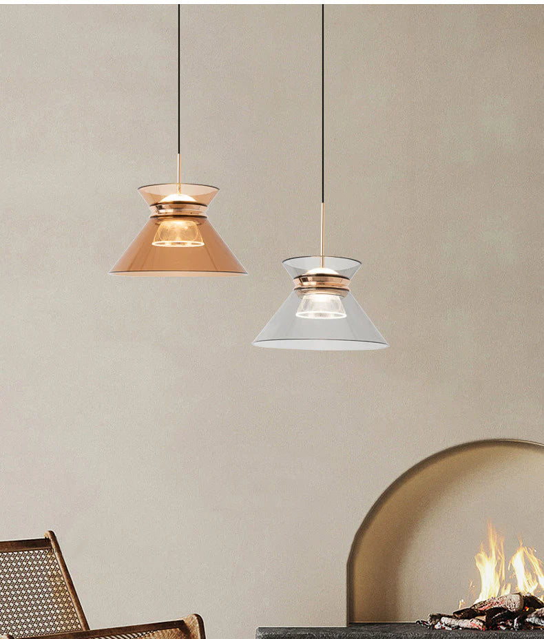 Hdc 1 Light Led Glass Amber Champagne Color Gold Pendant Ceiling Light - Warm White