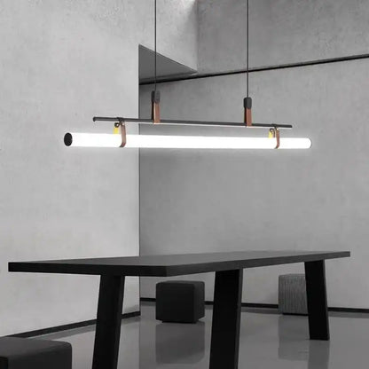 Hdc Black 1000/1200 Long Led Chandelier Office Dining Light - Warm White