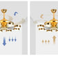 Hdc Golden 8 Rings Ceiling Fan Chandelier With Remote Control 4 Retractable Abs Blades - Tricolor