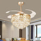 HDC Crystal Ceiling Fans with Lights Retractable Blades Remote Control Modern Luxury LED Chandelier Fan 3 Speeds 3 Color Changes Lighting Fixtures