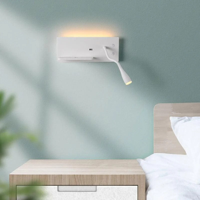 Hdc Led White Gooseneck Led Wall Light With Usb And Wireless Charging - Warm White