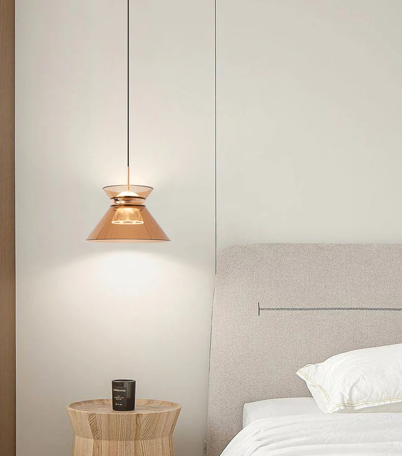 Hdc 1 Light Led Glass Amber Champagne Color Gold Pendant Ceiling Light - Warm White