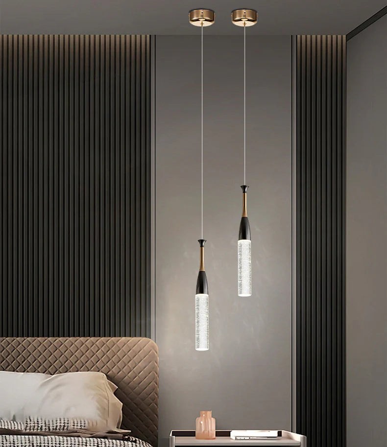 HDC Led Black Gold Crystal Pendant Light Bedside Hanging Corner Light - Tricolor