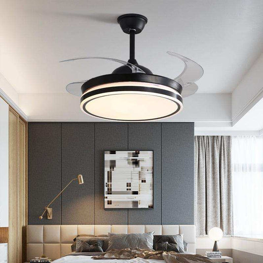 Hdc Black Ceiling Fan Chandelier With Remote Control 4 Retractable Abs Blades- Tricolor Led - HDC Lights