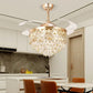 HDC Crystal Ceiling Fans with Lights Retractable Blades Remote Control Modern Luxury LED Chandelier Fan 3 Speeds 3 Color Changes Lighting Fixtures