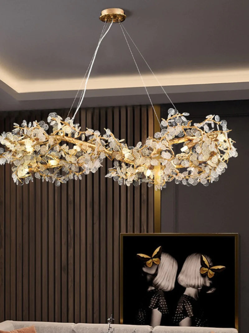 Hdc 1200mm Long Golden Mother Of Pearl Crystal Chandelier Ceiling Lights Hanging - Warm White